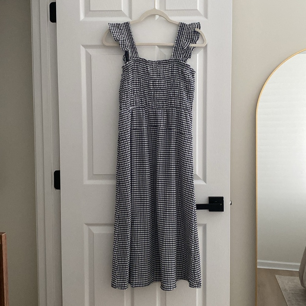 Fit & Flare Lightweight Smocked Gingham Midi Dress SP - Picture 2 of 3